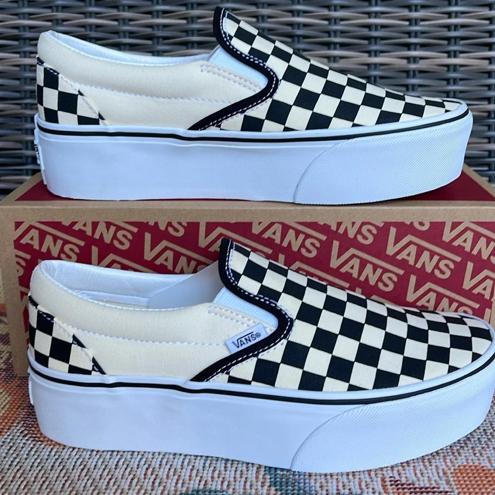 Vans WMNS Classic Slip-On Stackf Checkerboard Black/Classi VN0A7Q5RTYQ Platforms